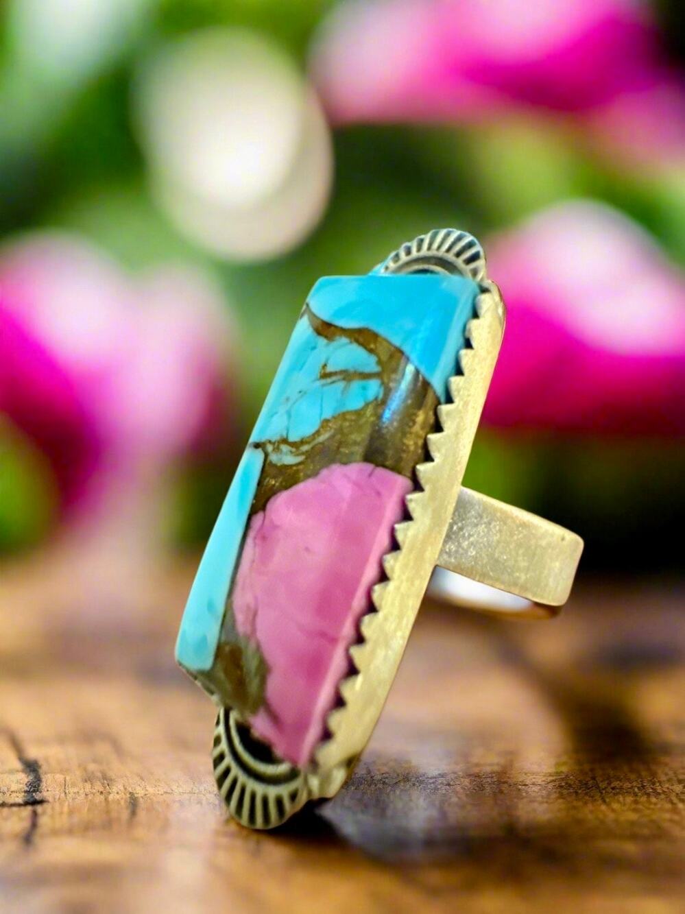 Cotton Candy Turquoise Rectangle Sterling Silver Ring 5-12